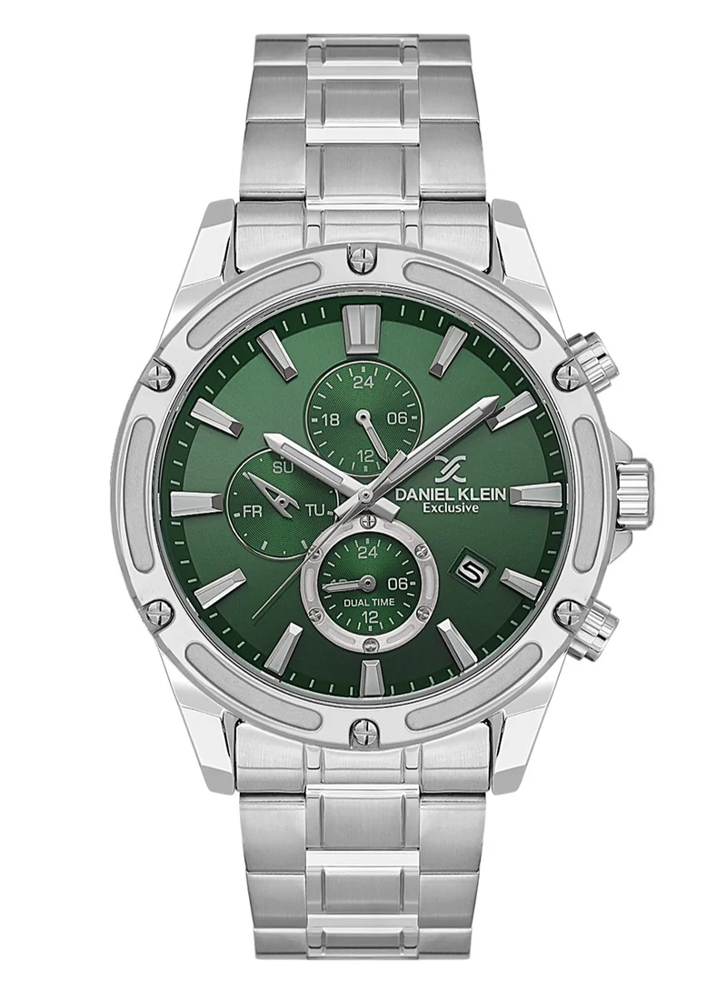 DANIEL KLEIN Men's Stainless Steel Silver Alloy Case Analog Dark Green Round Sunray Dial Japanese Quartz Exclusive 50 Meters Water Resistant